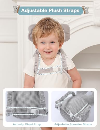 Image of JunNeng Baby Head Protector Backpack for Walking Crawling,Grey Koala | Soft, Breathable, Adjustable, Baby Fall Back Head Protector for Falling