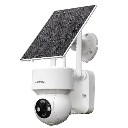 Aomeisi Solar Security Camera Outdoor,360°View Pan/Tilt,Two-Way Audio,Easy to Setup,Audible Flashlight Alarm,Motion Alert,SD Slot Cloud Storage,Tech Support,Work with Alexa Google Home,CloudEdge