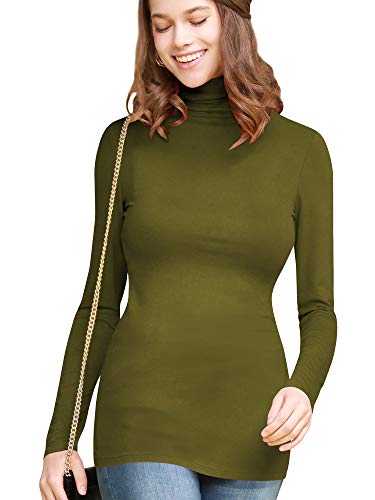 Image of Lock and Love Women's Turtleneck Top Lightweight Long Sleeve Slim Fit Pullover, Soft Rayon Stretch Layering Basic, S-3XL