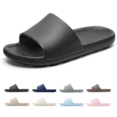 Frykun Slides for Men Shower Shoes Bathroom Sandals Men Home Slippers Flip-Flops Recovery Comfortable Bathroom Open Toe Sport Slides for Swimming Beach Pool Indoor Out Door(Black46-47)