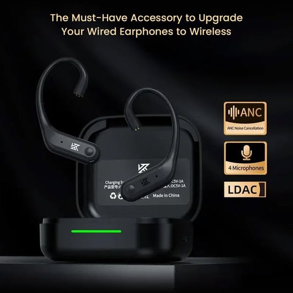 Image of KZ AN01 True Wireless Adapter for in Ear Monitors (IEM), 5.4 Bluetooth Adapter with Dual Microphone, Active Noise Cancellation with Ultra-Low Latency Ear Hook, Compatible with 0.75mm QDC IEM