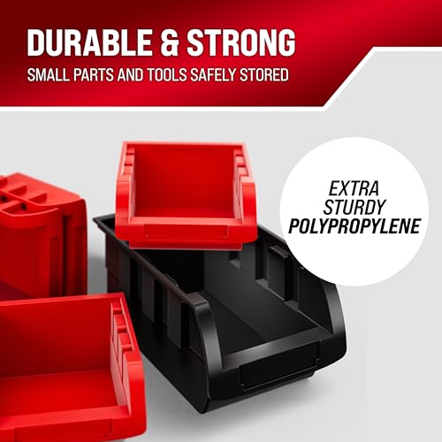 MONZANA® 43 Piece Garage Wall Racks with Storage Boxes & Wall Panels for Workshop, Craft Organiser, Pegboard Tool Rack Stackable Small Parts Bins Plastic Storage Box Tools Organiser