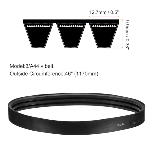 Image of uxcell 3 /A44 or 3 /4L460 Banded V-Belt Classic Wrapped Rubber, 3 Banded /3 Ribs, A Profile, 44 inch(1120mm) Inside Circumference