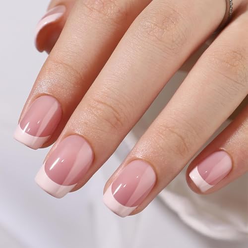 Image of 9 Color Press On Nails Fake Nail 216 Pcs, French tip press-on nails, Press on Nail, Artificial Nail Extensions Combo in Multicoloured, Full Cover Glossy Nude False Acrylic Nails for Women Girls (05, 216 count (Pack of 1))