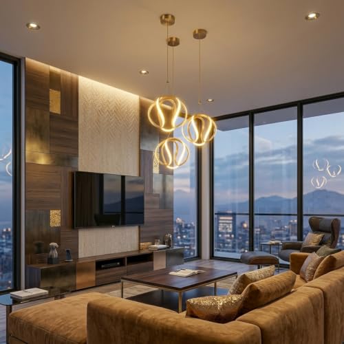 Image of Groeien 12W 3 Color Gold LED Wave Orbit Pendant, Home Ceiling Lamp(Pendant WaveOrbit, 1)