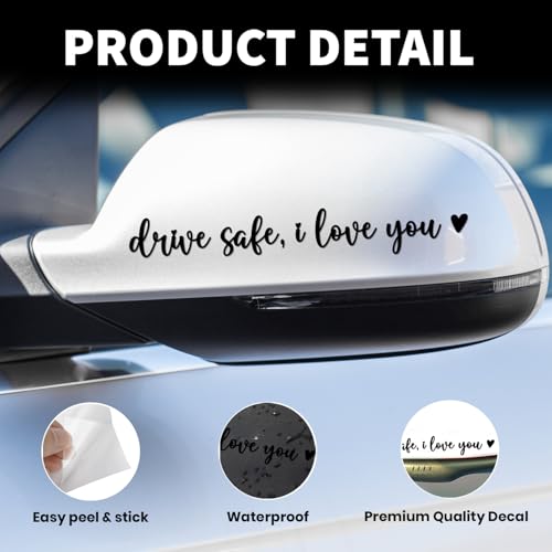 Image of 3X Black Drive Safe I Love You Sticker for Car Mirror - New Driver Gifts for Men, Women - Cars Accessories - I Love You Drive Safe Mirror Sticker - Car Window Decals