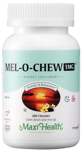 Maxi Health Melatonin 1mg Chewable - Sleep aid Melatonin to Encourage Natural Sleep Non-Habit Forming Supplement with Enzymax for Fast-Acting Support Kosher (200 Units)