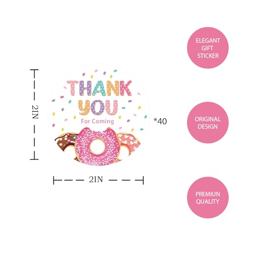 40 adesivos Donut Thank You, adesivos redondos de aniversário de donut, adesivos redondos Thank You