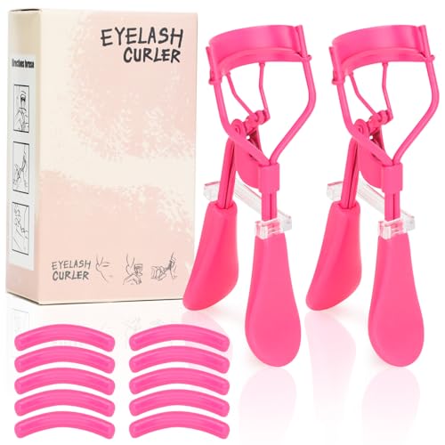 ODELY Eyelash Curler with Pads, Lash Curler 2 Pcs with 10 Extra Silicone Replacement Pads, Comfortable Grip for Effortless Curling – Eyelashes for The Perfect Eye Contour (Barbie Pink)
