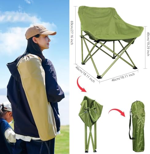 Image of Garden Art Oversized Portable Camping Chair |Heavy Load Capacity Up to 150kg |Light Weight Easy to Carry |Back Packing Chair for Garden,Patio,Camping,Picnic,Fishing GACCG1491-12 (Green, Oversized)