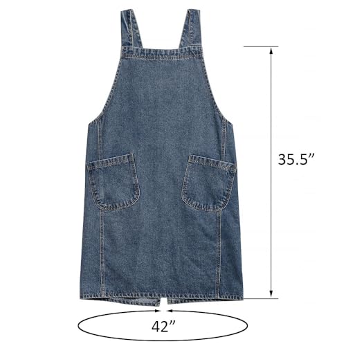 BCHWAY FAMILY Denim Apron with Large Pockets for Cooking Kitchens, Gardening Aprons for Women Men, Bib Jean Apron for Arts Cafe Work (Style B, Deep Blue)