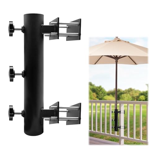 Heavy Duty Adjustable Metal Patio Umbrella Holder Clamp Stand - Durable Umbrella Mount for Deck Railing, Outdoor Courtyard & Balcony - Perfect for Wind Resistance