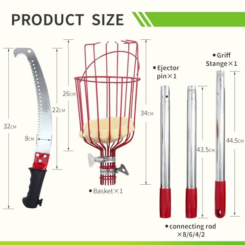 Branch Saw with Handle 3.2m,Telescopic,Adjustable Length 3-in-1 Hand Saw Telescopic Pole,and Fruit Picker for Cutting High Branches and Fruit Grabber,Garden Tool Set - Image 2