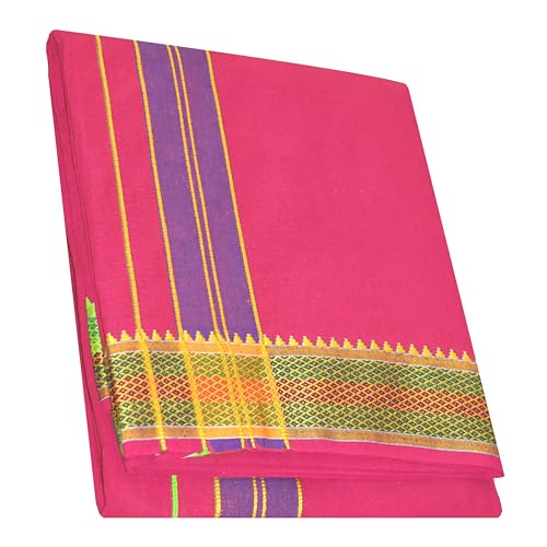 Image of TUNI MANI Men's Panchakacham Dhoti with Angavasthram with Zari Border, Cotton, Size: 9 X 5 (4.0mtr Dhoti, 2.25mtr Towel)