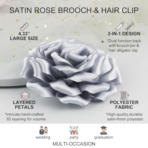 Image of 4.3 inch Red Rose Hair Clip Large Flower Brooches for Women | Charming Flowers Pins for Clothes | Turn Heads with Stylish Rose Hair Clip Flower Brooch Pin for Clothes & Clips for Woman