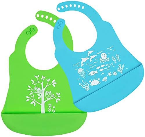 Brinware Silicone Pocket Bib Set of 2 Blue and Green