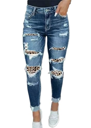 Women's Mid Rise Skinny Stretch Ripped Jeans Mid Waisted Destroyed Butt Lift Slim Fit Washed Tight Denim Pants