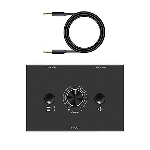 3.5mm L/R Stereo Audio Switch 2-Way Switcher Manual Selector Audio Spliter Box 1 in 2 Out/2 in ONE Out Audio Sharing (Black)