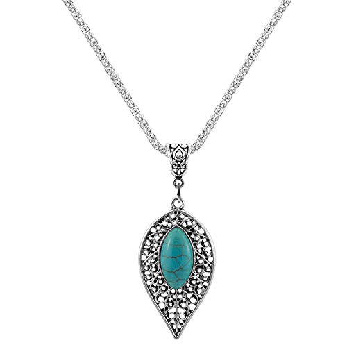 Harlorki Fashion Women Lady Retro Vinrage Turquoise Rhinestone Necklace Earrings Jewelry Set