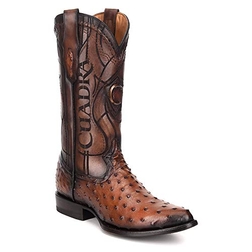 Cuadra Men's Western Boot in Genuine Ostrich Leather Brown2