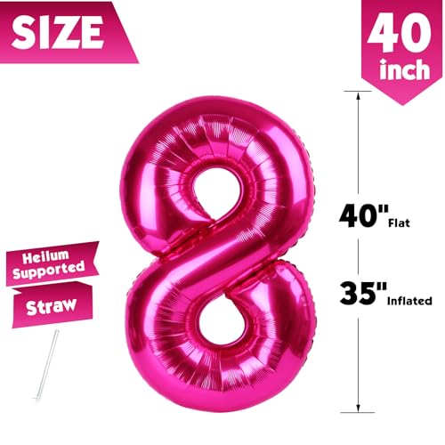 Image of 40 Inch Hot Pink Number 8 Balloon, 8th Birthday Party Decorations | 40 Inch Hot Pink inflatable foil number balloons, large birthday decorations for 8th birthday