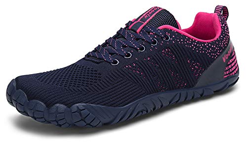Voovix Barfußschuhe Damen Herren Outdoor Fitnessschuhe Straßenlaufschuhe Atmungsaktive rutschfeste Laufschuhe(Blau/Rose,38) Cover