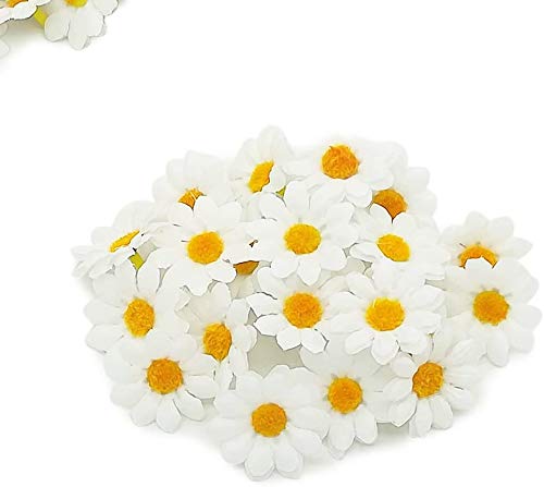 Artificial Daisy Heads 100Pcs Fake Daisy Petals Gerbera Daisy Flowers Head For Diy Garland Craft Birthday Wedding Party Easter Bonnet Home Decoration White #TOP3