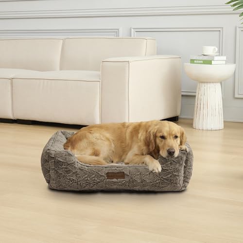 Image of Modern Threads Ultra Soft Plush Pet Bed for Medium to Large Dogs with Elegant Texture and Stylish Design, Removable Washable Cover, Brown, (34 inch L x 25 inch W x 9 inch Th)