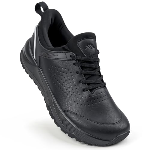 Image of Sosenfer Wide Toe Box Work Shoes for Men, Non Slip Resistant Waterproof Sneakers, Comfortable Hands-Free Slip-on Walking Shoes, Anti-Fatigue Supportive Footwear for Standing All Day-HEI-43 Black