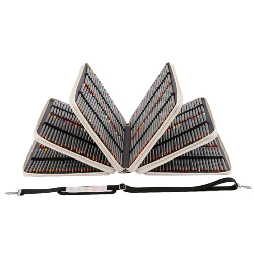 Image of 500 Individual Slots Colored Pencil Organizer PU Deluxe Leather Pencil Case Holder for Watercolor Pens or Markers, Pencil Case Organizer for Artist(Pink,Small Slots)