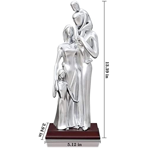 Estatua familiar de 4 piezas en resina decorativa plateada miniatura 2