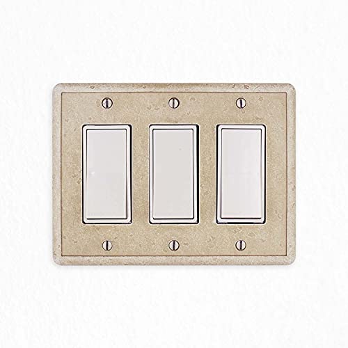 Questech Light Switch Covers, Triple Rocker Wall Plates for Electrical Outlets, 3-Gang Triple Decorator GFCI Switch Plates Standard Size, Decorative Tumbled Texture, Travertine - Thumbnail 2