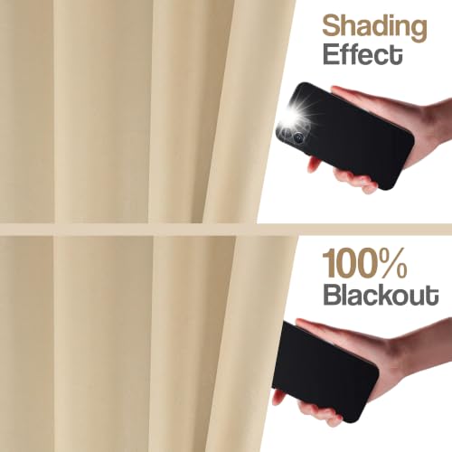 Image of FRESH FROM LOOM 6 ft | Non-Ring Curtains | 100% Blackout | Premium | Non-Ring Curtains | S-Wave Pleat | Parda | Light Block Blackout Parde | (Cream | 6 Feet Long, Set of 2)