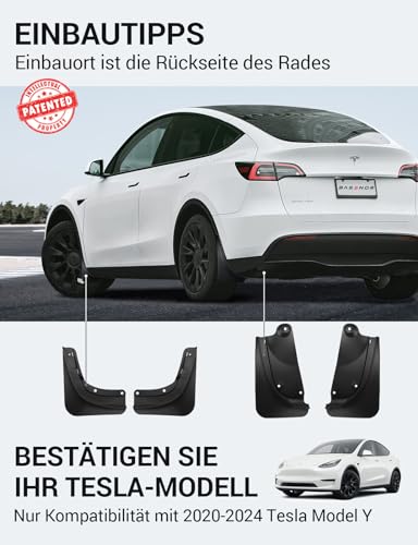 BASENOR 2020-2024 Model Y Schmutzfänger Splash Guards Kotflügel Kein Bohren Kein Klebeband Schmutzfänger All Weather Protector Kotflügel für Model Y Exterior Zubehör (4er Set)