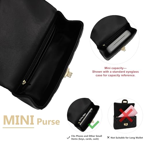 Image of M-ioi-M Small Quilted Crossbody Bag for Women, Genuine Leather Mini Shoulder Flap Purse with Gold Chain Strap & Top Handle