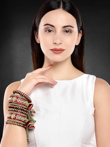 Aheli Wedding Party Designer Velvet Faux Stone Studded Bridal Bangle Set Chuda with Hangings Indian Traditional Ethnic Fashion Jewelry for Women
