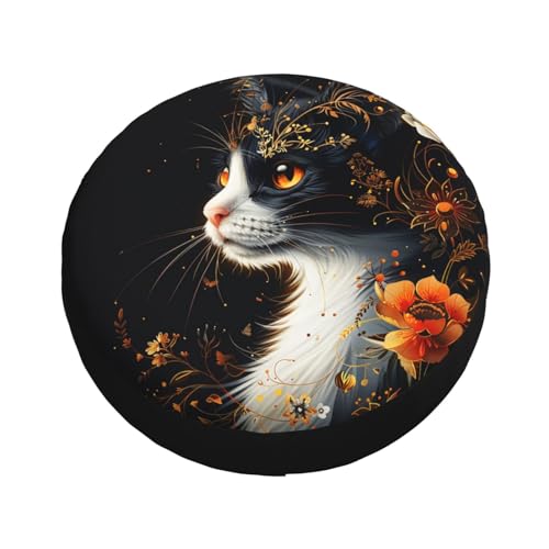 Image of Abstract Cat with Floral Spare Tire Cover Weatherproof Universal Wheel Protectors Halloween Wheel Covers for Rv Camper Travel Trailer SUV Truck 17 Inch