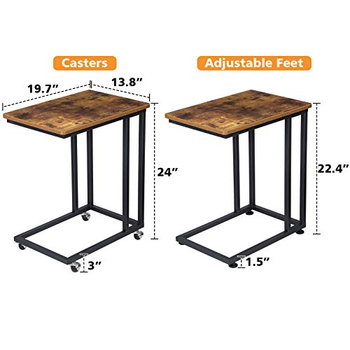 KINGSO C Table Rolling TV Tray End Tables Living Room Sofa Side Table Under Couch Table Industrial Moible Snack Table for Coffee Laptop Eating Portable Little Bedside Table, Rustic Brown - Thumbnail 6