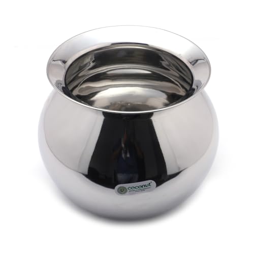 Image of Coconut Stainless Steel Heavy Gauge Pongal Pot | Gundu Balloon Handi | Multipurpose Steel Cooking Vessel | Rust Resistant, Durable Kitchen Pot for Daily & Festival Use (9000ml)