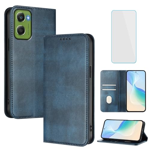 OUEAYIEN Coque pour Motorola Moto G06/G06 Power avec Verre Trempé Blocage RFID Protection Housse Fente Carte Étuis à Rabat Vintage Etui Portefeuille pour...