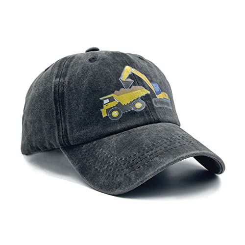 Nvjui Jufopl Boys' Construction Excavator And Truck Baseball Cap Washed Vintage Funny Dad Hat Black #TOP3
