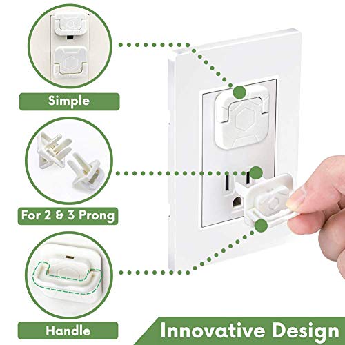 Outlet Covers Baby Proofing Socket Protectors Child Safety Plug Caps Difficult for Toddler to Remove Electric Shock Guard for US 2-Prong and 3-Prong White 40 Mixed Pack - Thumbnail 3