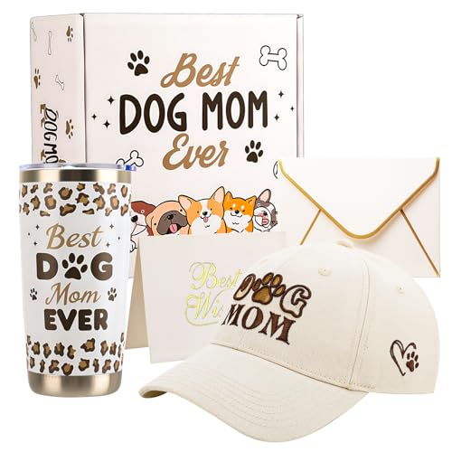 Xialvyu Geschenk für Hundemütter - Geschenkset mit personalisiertem Thermobecher & Baseballkappe Hundemama Geschenk für Frauen, Hundeliebhaber Geburtstagsgeschenk