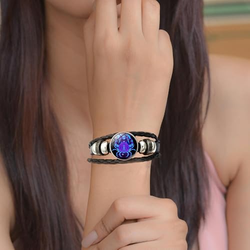 Atiptu Zodiac Signs Spirit Bracelet Multilayer Adjustable 12 Constellation Zodiac Leather Bracelets for Women Men Handmade Woven Glow in the Dark Zodiac Jewelry for Constellation Lover3