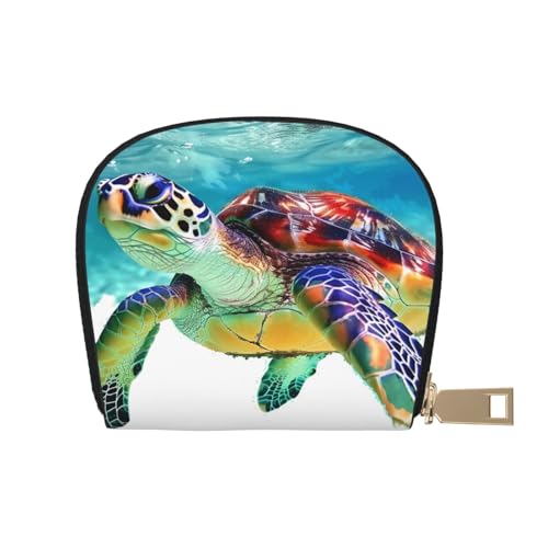 Sea Turtle Art Printed Credit Card Wallet for Women Men Cute Zipper Card Cases Holder Mini Coin Purse with 12 Card Slots