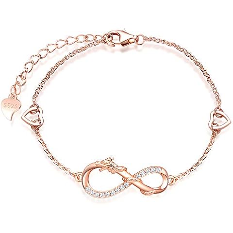 MicLee Woman's girl's Bracelet, 925 Sterling Silver bracelet, Lucky dragon and infinity symbol bracelet, with mini hollow heart, Inlaid zircon, adjustable chain, design of animal bracelet Cover