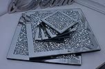 Biznest Set Of 4 Coasters & 2 Placemat Crushed Crystal Sparkle Diamond Glitter Mirrored Silver Home Décor Eye Catching Lovely Display