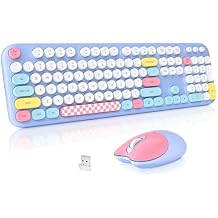 MOFII Wireless Keyboard and Mouse Combo, Cute Keyboard Full Size and Wireless Mouse, 2.4GHz Retro Typewriter Keyboard Mouse Set for PC/Desktop/Laptop/Windows Pale Blue Colorful