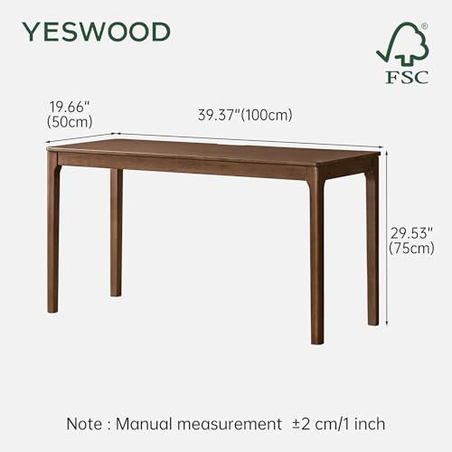 Image of YESWOOD Solid Wood Computer Desk, Vintage Home Office Desk, Writing Desk, Mid Century Modern Wood Desk for Home Office, Study, Gaming 39.37 inch W
