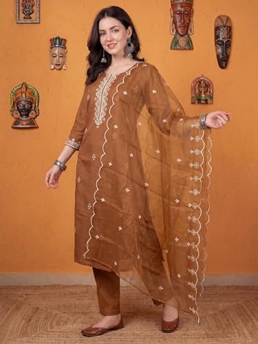 Image of INDO ERA Women's Black Silk Blend Embroidered Mirror Work Kurta & Pant with Dupatta Set (IEDDAI484)